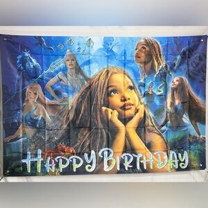 The Little Mermaid Happy Birthday Backdrop Banner 5x3Ft. (Polyester)
